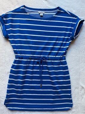 Tommy Bahama Blue and White Striped Drawstring Waist Dress